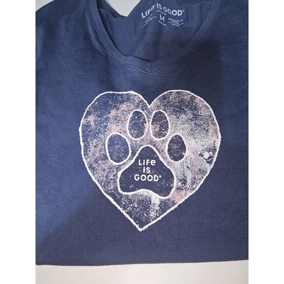 Life is Good Colorful Heart Dog Paw Crusher Crew Neck T Shirt Sz M Blue - Picture 3 of 8